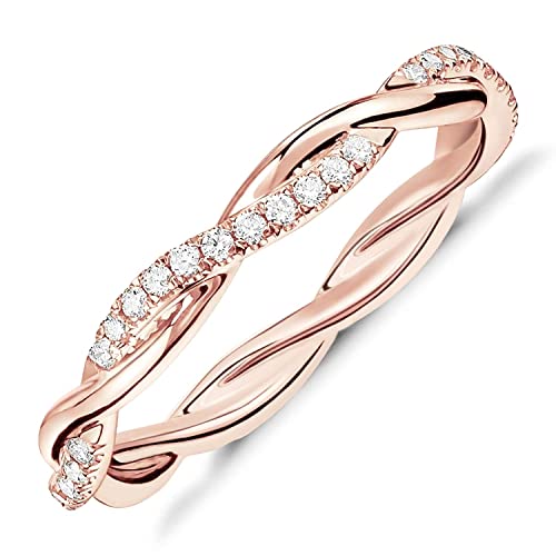 PAVOI 14K Gold Plated Cubic Zirconia Twisted Rope Eternity Band Rose Gold for Women Size 7