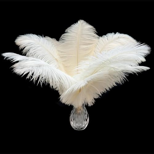 Piokio 20Pcs White Ostrich Feathers 10-12 inch (25-30cm) Bulk Feathers for Home Decoration and DIY Clothes Decoration, Gatsby Decorations