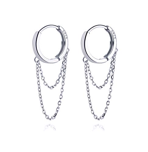 SLUYNZ 925 Sterling Silver Hoop Earrings for Women Teen Girls Minimalist Hoop Earrings Huggie Dangle Chain Tassel (A-Silver1)