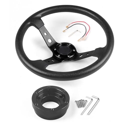 14inch 350mm PU Leather Car Racing Steering Wheel black With Adapter Plate 70mm PCD For Logitech G29 G920 G923 For Racing Game (black+black)