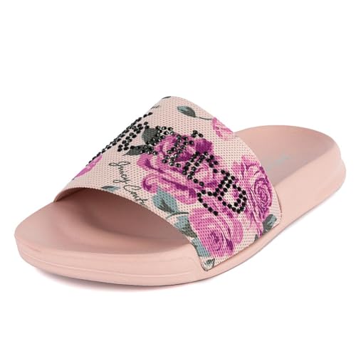 Juicy Couture Women's Slide Sandals – Comfortable Slip-On Footbed for Casual Wear, and Pool Size 10 Juicy Rose Print
