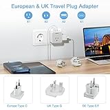 TESSAN All European UK Travel Plug Adapter Kit, International Detachable Converter with 3 Outlet 3 USB Charger (1 USB C), Type C/G/E/F EU Ireland Power Adaptor, US to Europe Italy Spain France Greece