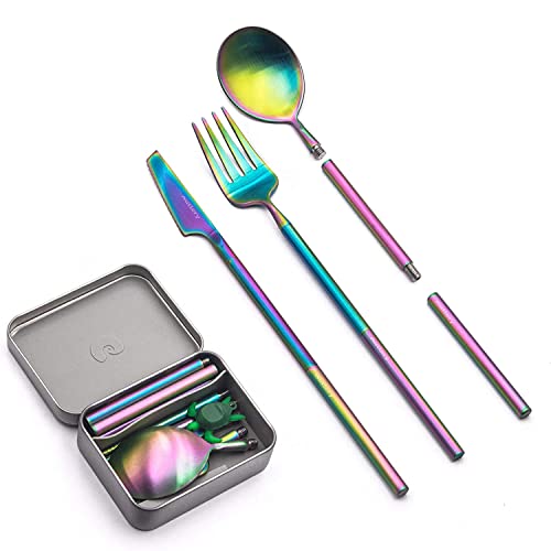 Outlery | Portable & Reusable Stainless Steel Travel Cutlery Set (Rainbow) - Includes Travel Case for Easy Transport