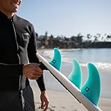 Surf Squared Twin Fin Set + Trailer Fin (2+1 Fins) - Solid Fiberglass for Lightweight Durability & Top Performance - Compatible with Futures Single Tab Surfboards, Shortboard, Fish - Mint