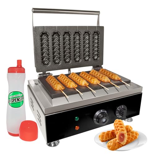 Corn Dog Waffle Maker for Commercial Use | Hotdog Waffles on a Stick | Stainless Steel | 110V (6 Pcs)