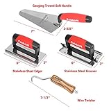 Goldblatt 8 Pieces Masonry Hand Tool Set Includes Finishing Trowel, Gauging Trowel, Groover, Edger, Extruded Alloy Float, Wood Float and Wire Twister, Organized in Tool Bag