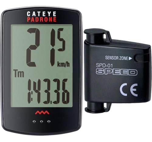 CATEYE Padrone Wireless Bike Computer – Oversized Display Cyclocomputer, Wireless Speedometer & Odometer, FlexTight™ Mount, Auto Start/Stop, Programmable Odometer