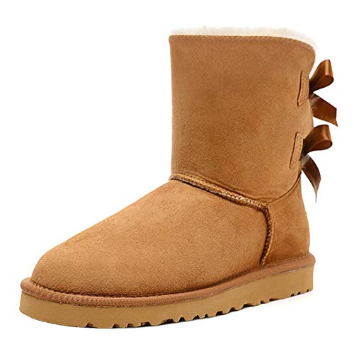 JOY IN LOVE Women's Snow Boots for Winter Shoes Back Bows Chestnut 8.5 US