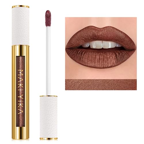 MAKI YIKA Brown Lipstick for Women Metallic Lipsticks Glitter Long Lasting Lipstick No Smudge No Transfer Liquid Lip Gloss (BR04 After Heat)