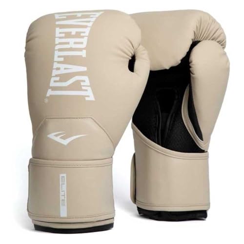 Everlast Elite 2 Boxing Gloves, Pro Training Gloves for Men and Women, Secure Fit Hook and Loop Closure & Ventilation, Heavy Bag & Speedbag Training (Tan, 16oz)