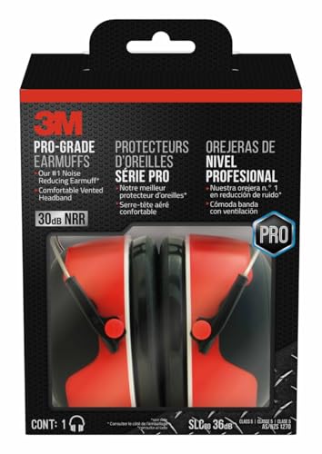 3M Pro-Grade Earmuff, Noise Reduction Rating (NRR) 30 dB, Lightweight & Adjustable Ear Muffs, Reduce Pressure Points For All-Day Comfort, Steel Wire Headband With Rubber Overmold Design (90565-4DC-PS)