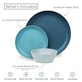 Grow Forward 24-piece Premium Wheat Straw Dinnerware Sets for 8 - Dinner Plates, Dessert Plates, Cereal Bowls - Unbreakable Microwave Safe Plastic Plates and Bowls Sets, RV, Camping Dishes - Seascape