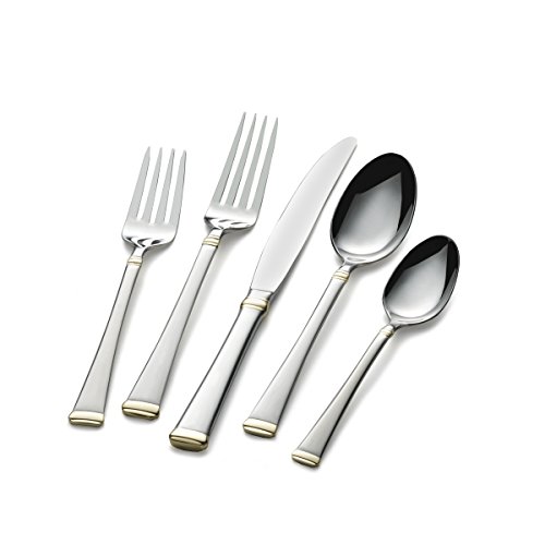 Mikasa, Gold Accent Harmony Flatware Service for 12, 65 Piece Set, 18/10 Stainless Steel, Silverware Set with Serving Utensils