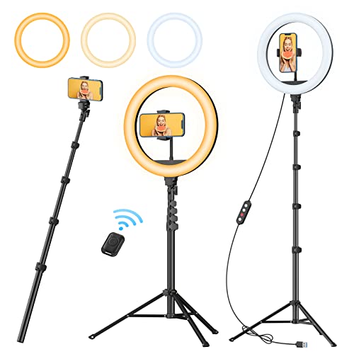 TODI 12" Ring Light with 63" extendable Tripod Stand, Selfie Ring Light with Phone Holder and Wireless Remote, 2-in-1 Dimmable LED Ring Light and Selfie Stick for Makeup, Live Stream, Photography