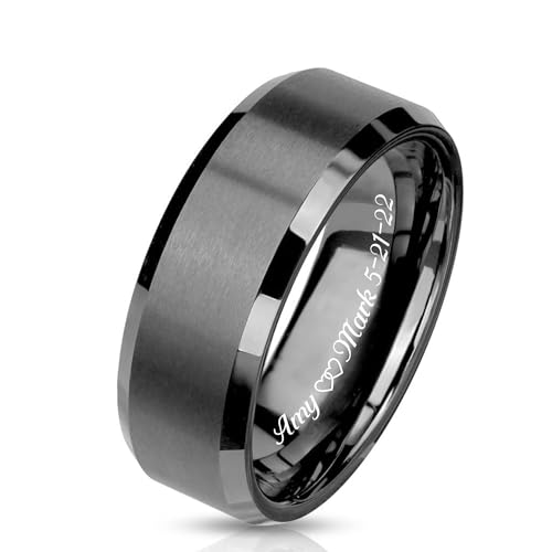 Personalized Matte Gunmetal Men's Tungsten Ring Custom Engraved Free - Wedding Band Engagement Ring - Ships From USA