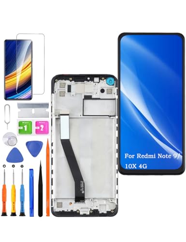 Screen Replacement for Xiaomi Redmi Note 9 / 10X 4G Original, M2003J15SC M2003J15SG LCD Touch Panel Display Digitizer Assembly Repair Parts with Kit（Black with Frame）