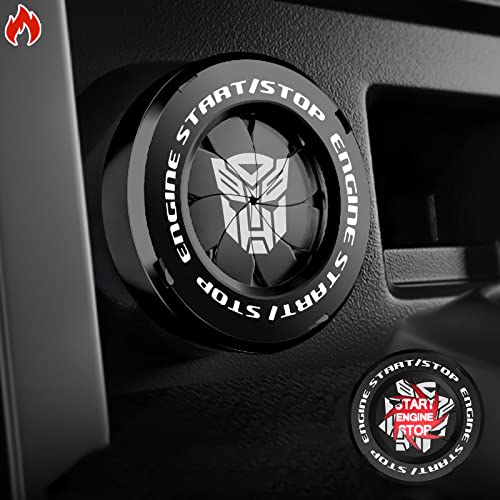 Tybasthe Rotary Push Start Button Cover, Autobots Car Accessories Engine Start Stop Button Cover, Car Stickers Interior Decor, Motorcycle Ignition Key Switch Cover, Black