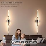 Daunton Modern Plug in Wall Sconces Set of Two, RC Dimmable LED Plug in Wall Light, Black Sconce Wall Lighting for Living Room, Hallway, Bedroom