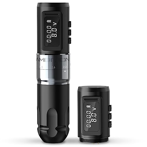 Ambition MARS-U Wireless Tattoo Machine with Adjustable Stroke - Rotary Cartridge Tattoo Machine Pen with Extra 1800mAh Power Coreless Motor Digital LED Display for Professional Tattoo Artist