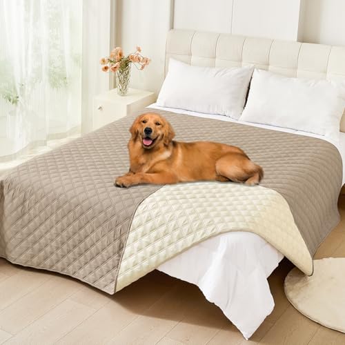 Smiry Waterproof Dog Blanket, Reversible Dog Bed Cover Pet Blanket, Soft Pet Couch Covers for Sofa Washable, Bed Couch Sofa Furniture Protector for Puppy Cat Kids (82"x120", Taupe/Beige)