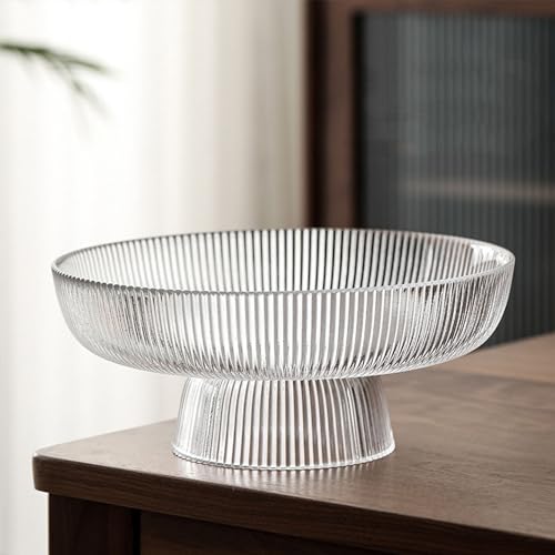 Xeiwagoo Glass Fruit Bowl,Decorative Glass Bowl,Decorative Pedestal Bowl for Table Décor,Fruit Bowl for Kitchen Counter Decor (Clear)