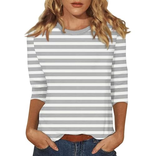 3 Quarter Sleeve Tops for Women Round Neck Cotton Casual Polka Dot Loose Fit Three Quarter Plus Size Cozy Tunics to Wear with Leggings Summer Blouses 2025 Hawaiian Shirts for Women