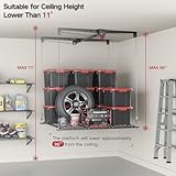 KOKORACKER Overhead Garage Storage Rack, 4x4 Ft Garage Ceiling Storage Lift, Heavy-duty Ceiling Mounted Garage Storage Lift System for Garage Organization, 250lbs Weight Capacity (Pure Black)