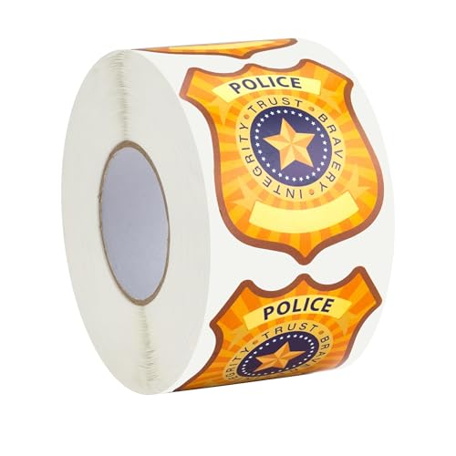 INKNOTE 600Pcs Police Badge Stickers for Kids Self Adhesive Name Tag for Theme Party Favor Supplies 2.36 X 1.97in Yellow