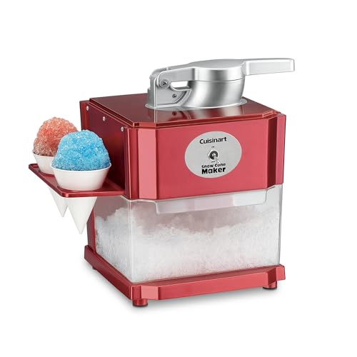 Cuisinart Snow Cone Machine, Home Shaved Ice Maker for Snow Cones, Snow Cone Maker with Reuseable Paper Cups, Makes 5 Icy Cones for Slushies, Frozen Drinks , Red, SCM-10P1