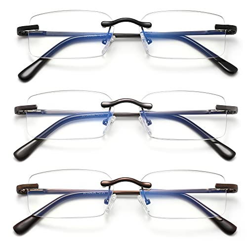 HIYANJN Frameless Reading Glasses Blue Light Blocking Rimless Computer Reader For men Lightweight Eyeglasses(3-Pack,2.00