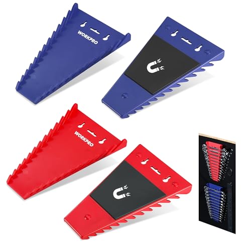 WORKPRO 4-Pack Magnetic Wrench Organizer, 12-Piece Wrench Holder Set for Tool Box Drawer Chest, Premium Quality Wrench Rack Tool Trays SAE(1/4" - 15/16") and Metric(6 mm-24 mm)