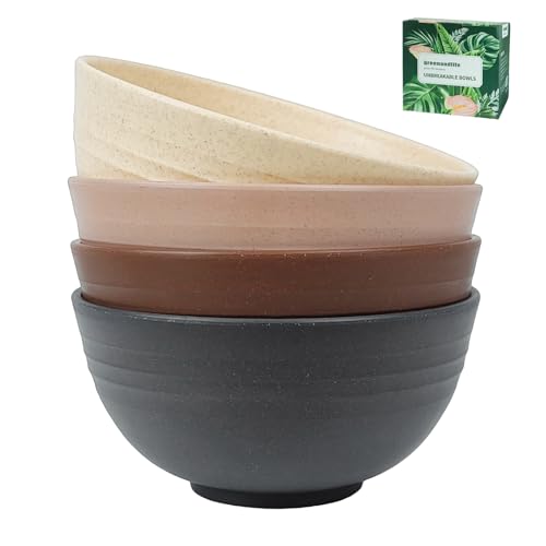 greenandlife 24oz/4PCS Wheat Straw Cereal Bowls, Lightweight Unbreakable Noodle Fruit Soup Rice Bowls Dishwasher Microwave Safe Bowl Sets, Non-toxin, BPA Free, Earth Tone