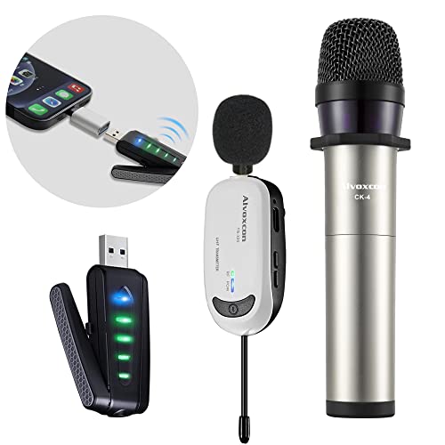 Alvoxcon Wireless USB Microphone for iPhone & Computer, Rechargeable Handheld & Lapel Mic System for MacBook, PC Laptop, Zoom Meeting, Classroom Teaching, Teacher Podcast, vlog