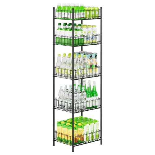 Soda Can Organizer for Pantry 5 Tier Water Bottle Organizer Holder for Tumbler Travel Mug Cup, Freestanding Bathroom Towel Storage Shelves for Pantry Kitchen Laundry Room Organization