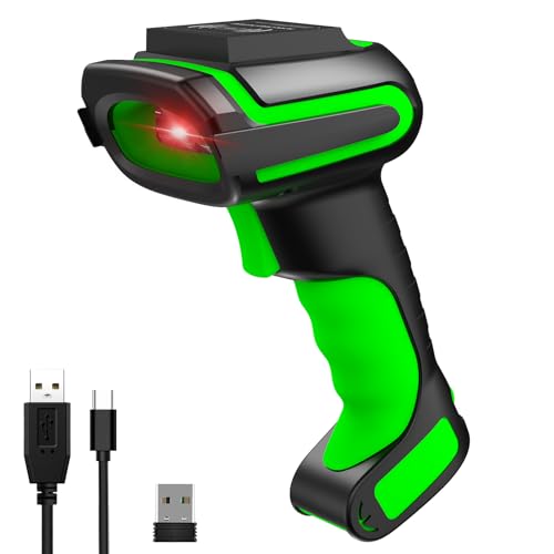 Symcode Wireless RFID 2D Barcode Scanner, 1D Barcode 2D QR Global Shutter Scan Sensor, UHF RFID Tags Reader, 2.4Ghz Wireless Bluetooth Wired 3 in 1, Green