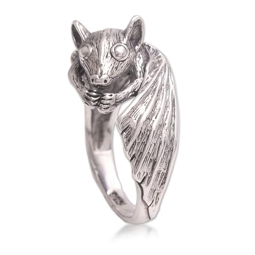 NOVICA Artisan Handcrafted .925 Sterling Silver Cocktail Ring Bat from Bali Indonesia Animal Themed Halloween 'Beautiful Bat'
