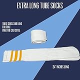 SuNi Apparel Striped Tube Socks Men - White Over The Calf Tube Socks Women - Athletic Retro Triple Stripe Knee High Sock