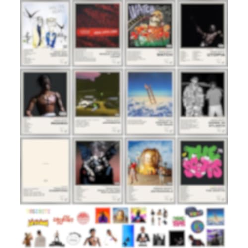 unique america 12 Pcs|Posters, Album Cover Posters, Travis Scott Music Poster, Album Covers For Wall Decor, 12x16” Total 12 Pc & 25 Stickers White Design Unframed