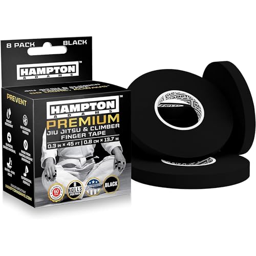 Hampton Adams | As Seen on Shark Tank | Pro Finger Tape (8-Pack) | For BJJ Bouldering Crossfit Weightlift | Non-Slip Extreme Quality No-Fray Climbing Tape | Extended Wear Super Strong Adhesive (Black)
