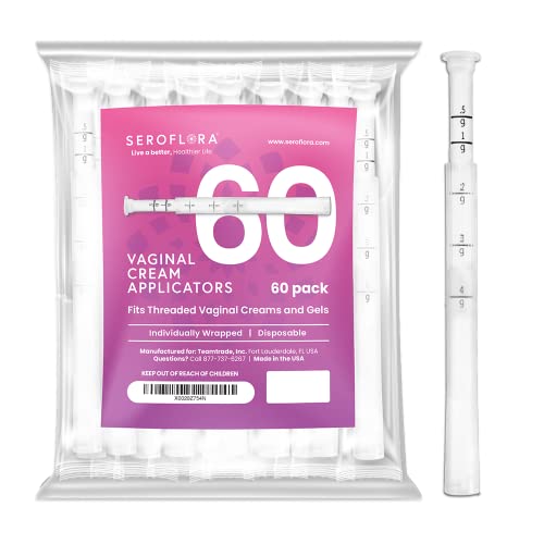 Seroflora Disposable Vaginal Cream Applicators - Fits Preseed, Premarin, Estrace, and Most OTC Gels, Lubricants, and Creams - Threaded End, Comfort Tip, and Dosage Markings (60 pack) Made in USA.