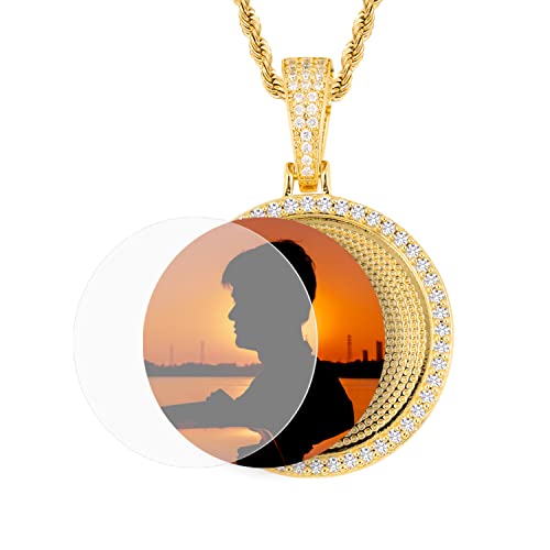 YIMERAIRE Personalized Hip Hop Memory Pendant Necklace Custom Picture Necklace Customized Photo Necklace Round Blank Pendant with 18" Rope Chain Jewelry Souvenir Gift