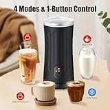 Ovetedot Milk Frother, Upgraded 4-in-1 Milk Frother and Steamer, Hot and Cold Foam Maker and Milk Warmer with Temperature Control & Auto Shut-Off, Frother for Coffee, Latte, Cappuccino, Matcha(Black)