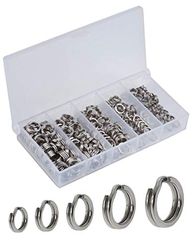 Facikono 250pcs Fishing Split Rings Assortment Kit, Stainless Steel Double Flat Wire Snap Ring Lure Tackle Connector