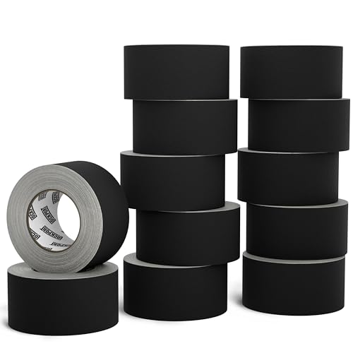 Lockport Black Gaffers Tape 2 inch x 30 Yards - 12 Pack Pro Black Gaff Tape - Bulk Pack - No Residue, Water Resistant, Non- Reflective, Easy Tear - Multipurpose