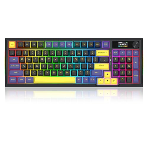 Redragon K725LBY-RGB-PRO 98-Key Mechanical Keyboard with Tri-Mode Gasket Structure Infinite Mirrors Dragon Gin Axis Triple Color Ball Cap Black Yellow Purple Keycaps