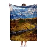 Fleece Throw Blanket for Couch, Sofa, Amazing Sky Empty Road Leading Along Coast Typical Nature Adventure Parks Asphalt Beautiful Cloud Blanket Warm, Soft, All Season Use, Cozy Throw Blanket 40x50