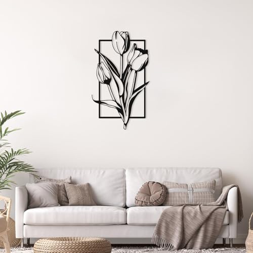 wallARTdecor Metal Tulip Wall Art Framed Flower Wall Art Tulip Decor For Office