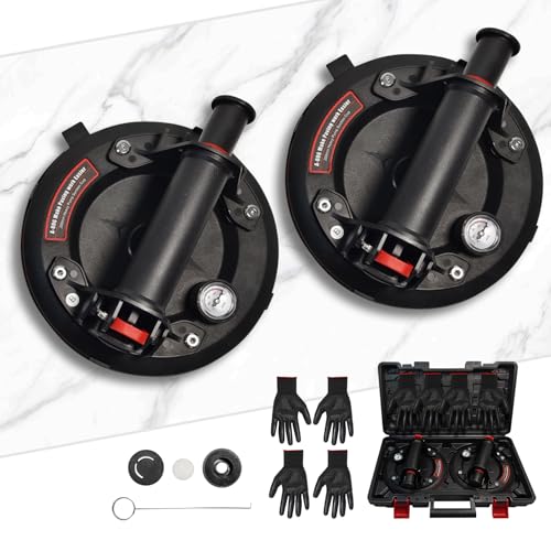 URLINE Glass Suction Cups,8" Heavy Duty Suction Cups with Pressure Gauge,2 Pack 880 lbs Load Capacity,Heavy Duty Hand-held Lifter for Granite,Windshield, Tile, Window,Includes Carrying Case