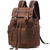 Canvas Backpack Unisex Vintage Casual Rucksack 17 inch Laptop Daypacks Schoolbag College Bookbag Hiking Camping Travel Bag Coffee