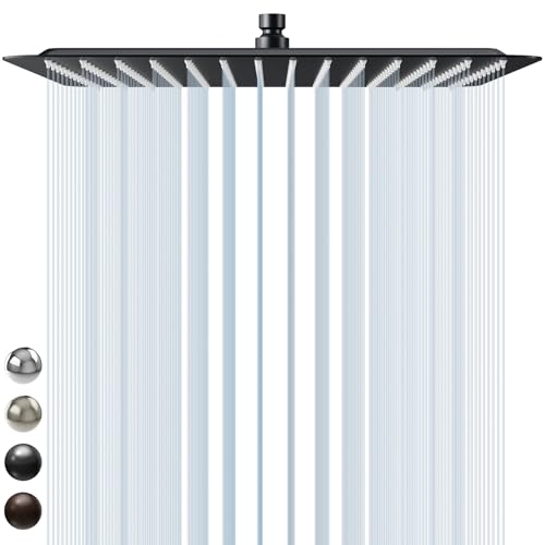 SR SUN RISE Luxury 16 Inch Extra Large Square Stainless Steel Shower Head High Pressure Rainfall Showerhead Ultra Thin Water Saving Matte Black 2.5 Gpm